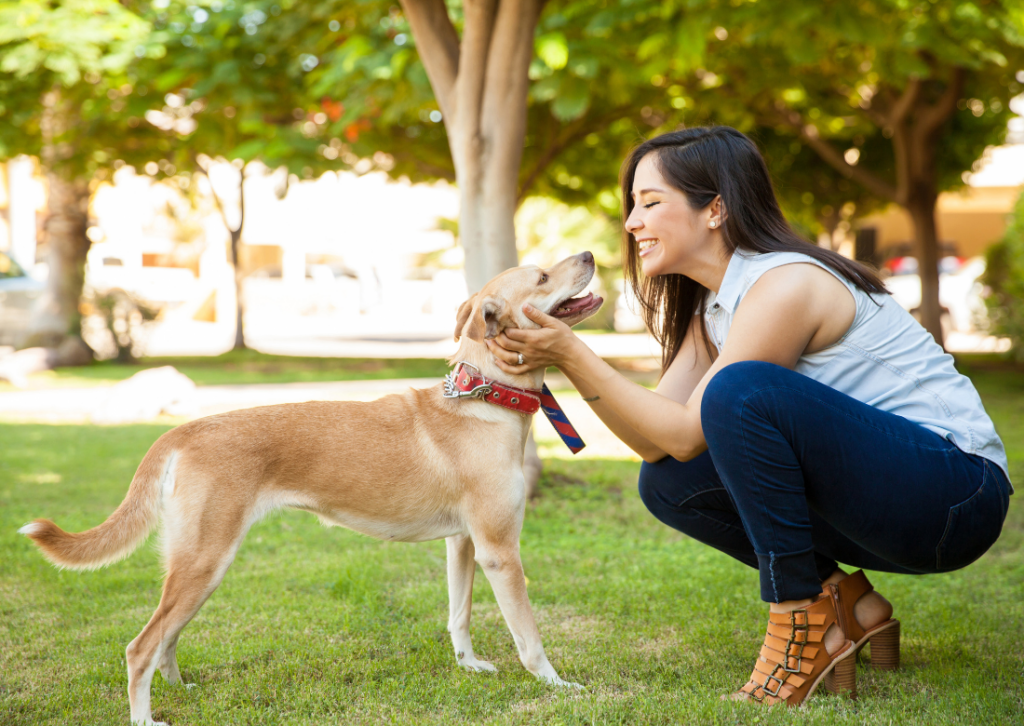 A woman looks into her adoring dog's eyes